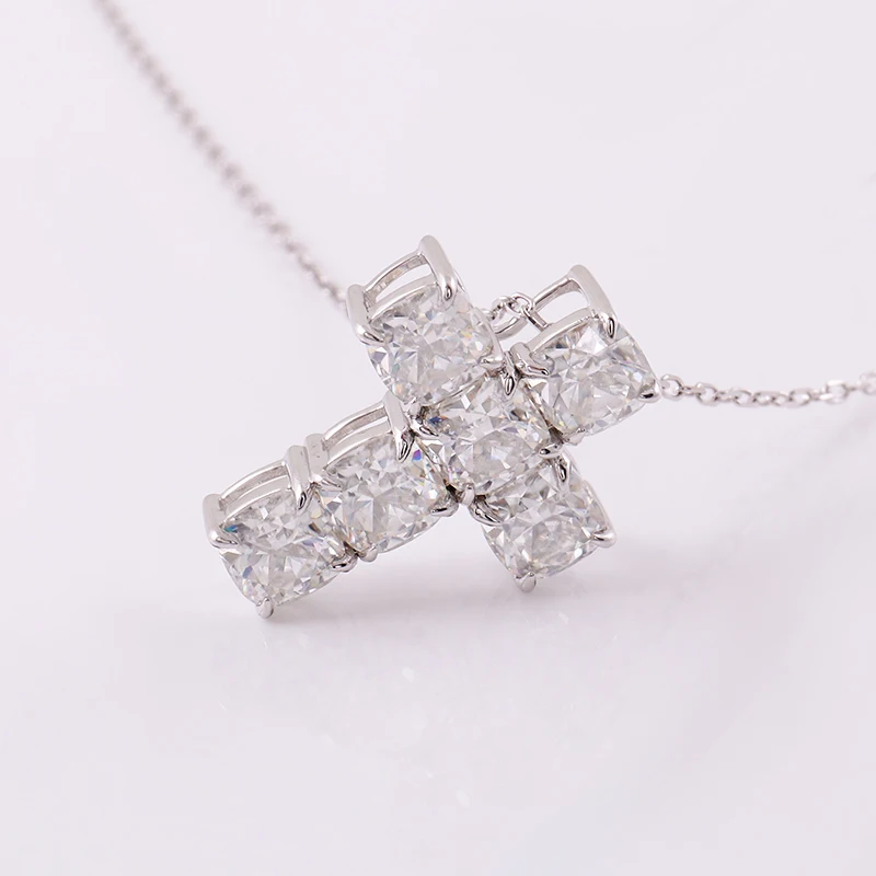 Provence 4.8ct T.W. Cushion Cut Moissanite Diamond Solid 14K White Gold Cross Pendant with GRA Certified With Chain Trendy Gift