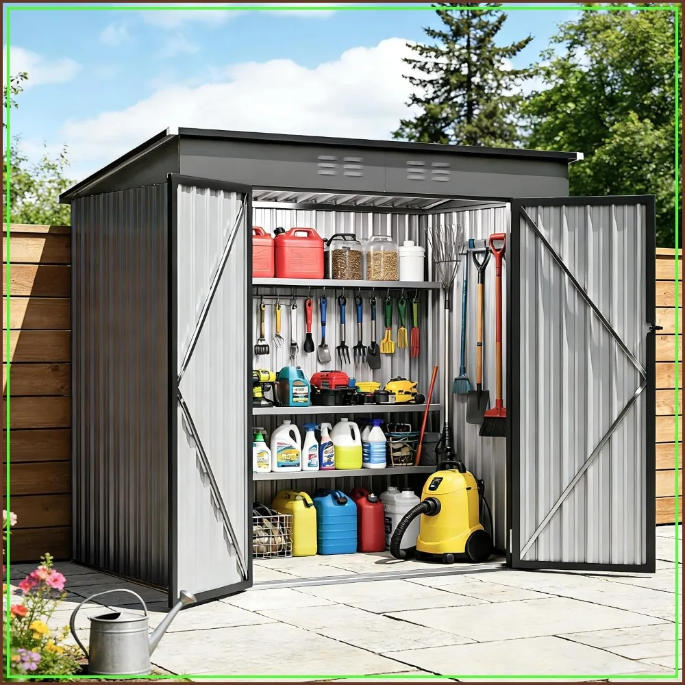 6x4 FT Metal Storage Shed, Sloping Roof, Lockable Door, Outdoor Garden Patio Lawn Shed, Grey