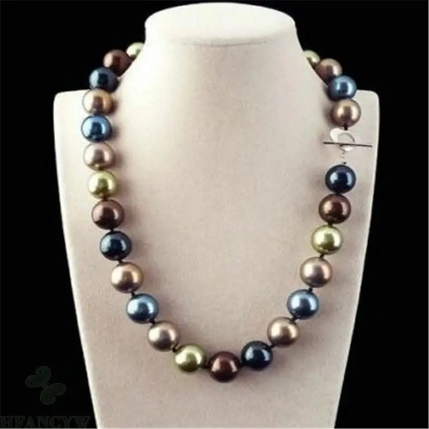 Huge 12mm Multicolor Round South Sea Shell Pearl Necklace 18'' Jewelry Wedding Gift Chic Hang Women Accessories Diy Aurora