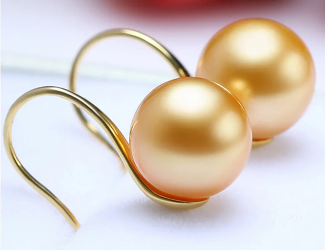 

Elegant 9-10mm Gold Perfect Round Pearl Dangle Earrings for Women Simple Wedding Party Jewelry Accessories AAA Stud ,hook 638