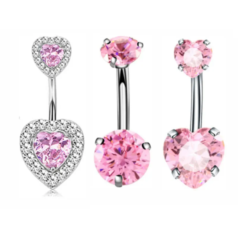 3PCS Pink Crystal Belly Button Rings Set