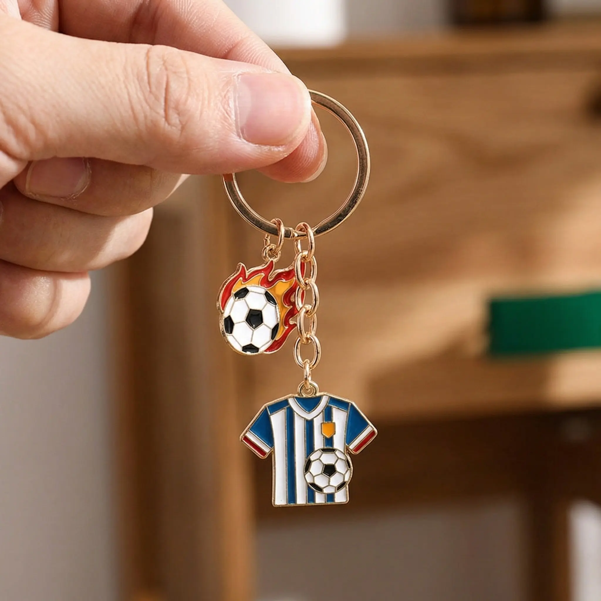 Football Keychains Set of 3 – Metal Soccer Pendant, Jersey Trophy Design, Sports Fan Gifts & Party Favors