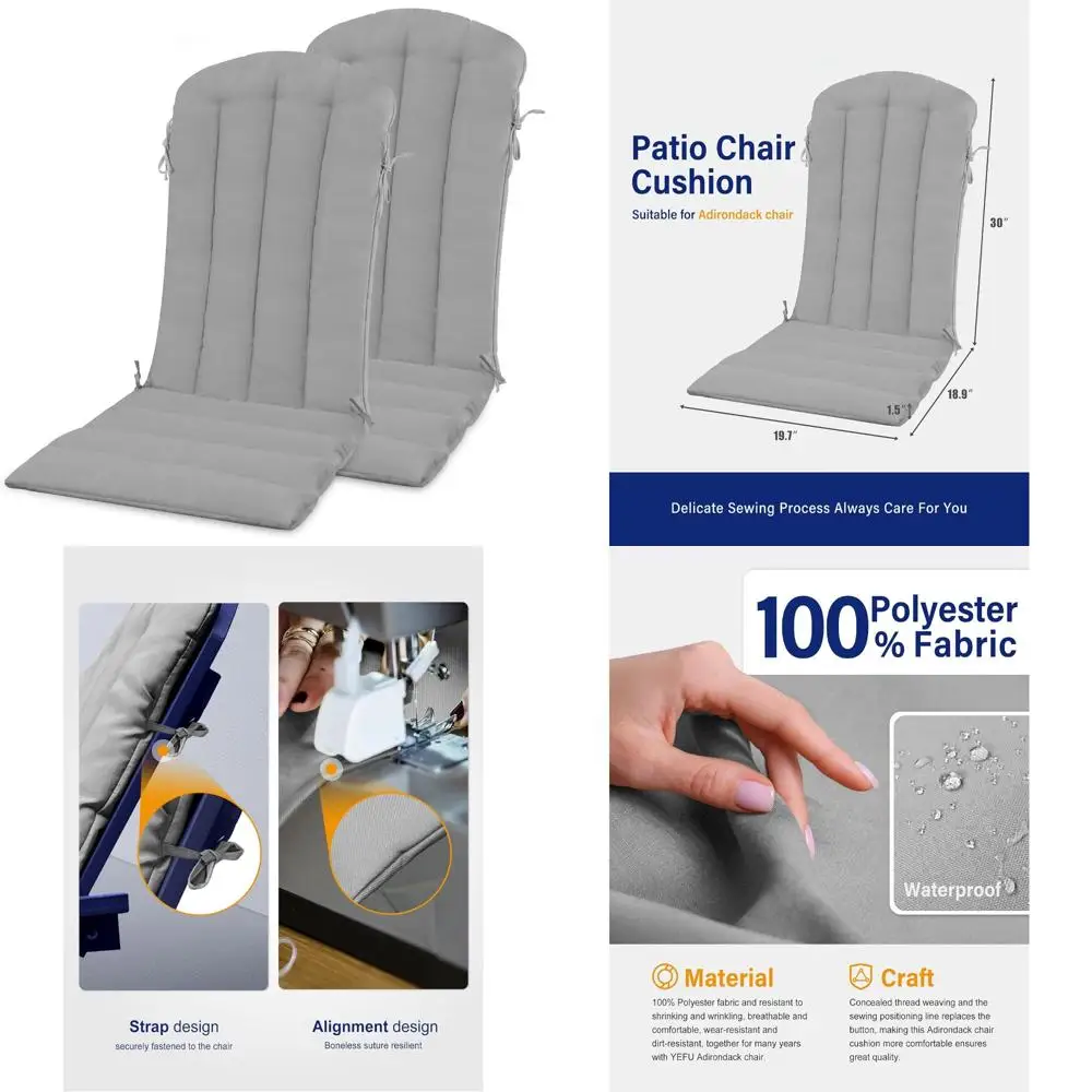 

set of 2 outdoor patio chair cushions with straps, thin for rocking chairs, suitable for indoor and outdoor use
