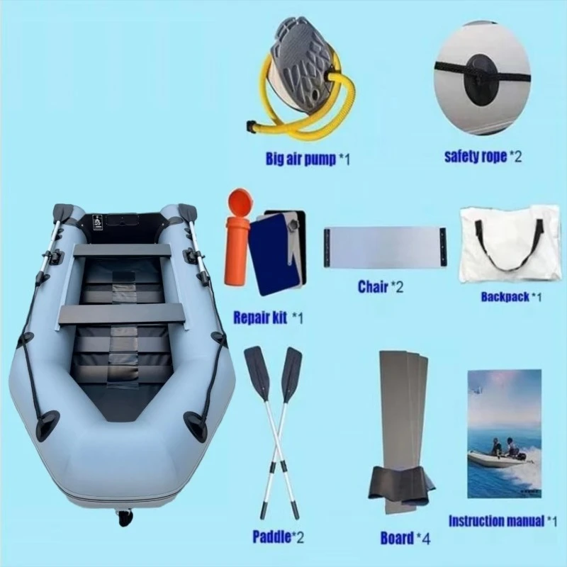280cm  Wholesale Price 0.7 mm Pvc 2 3 4 5 Person Wood Floor Inflatable Pontoon Rowboat Dinghies Can Install Engine