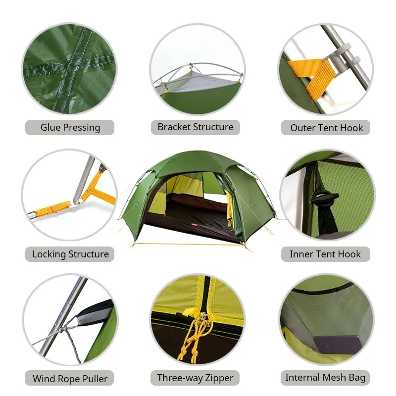 Naturehike Cloud Peak Camping Tent Waterproof Portable T-shape Zipper Hiking Tent Outdoor 4 Season Nylon 2 Person Backpack Tent