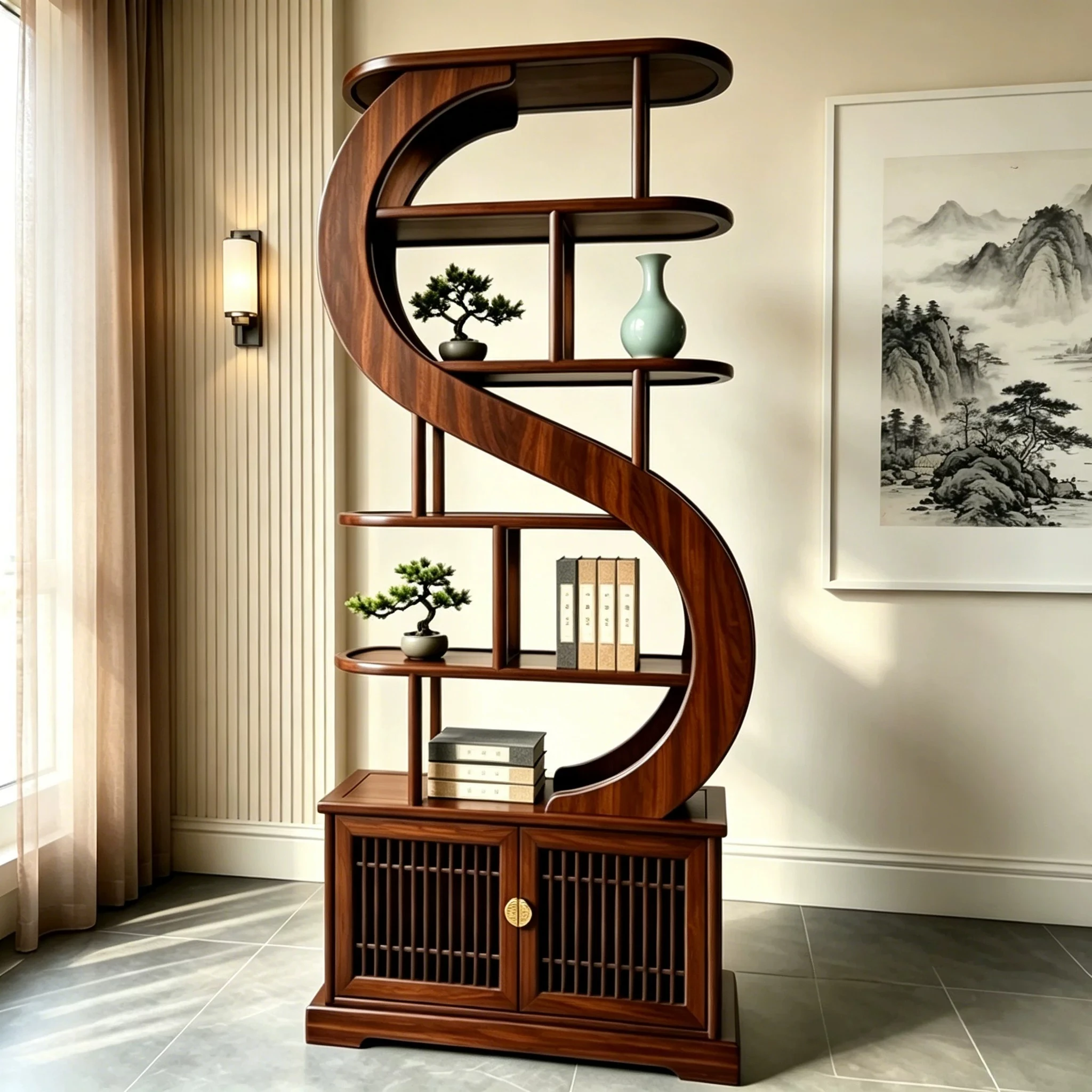 New Chinese black walnut solid wood Bogu shelf living room study multi-layer display storage shelf