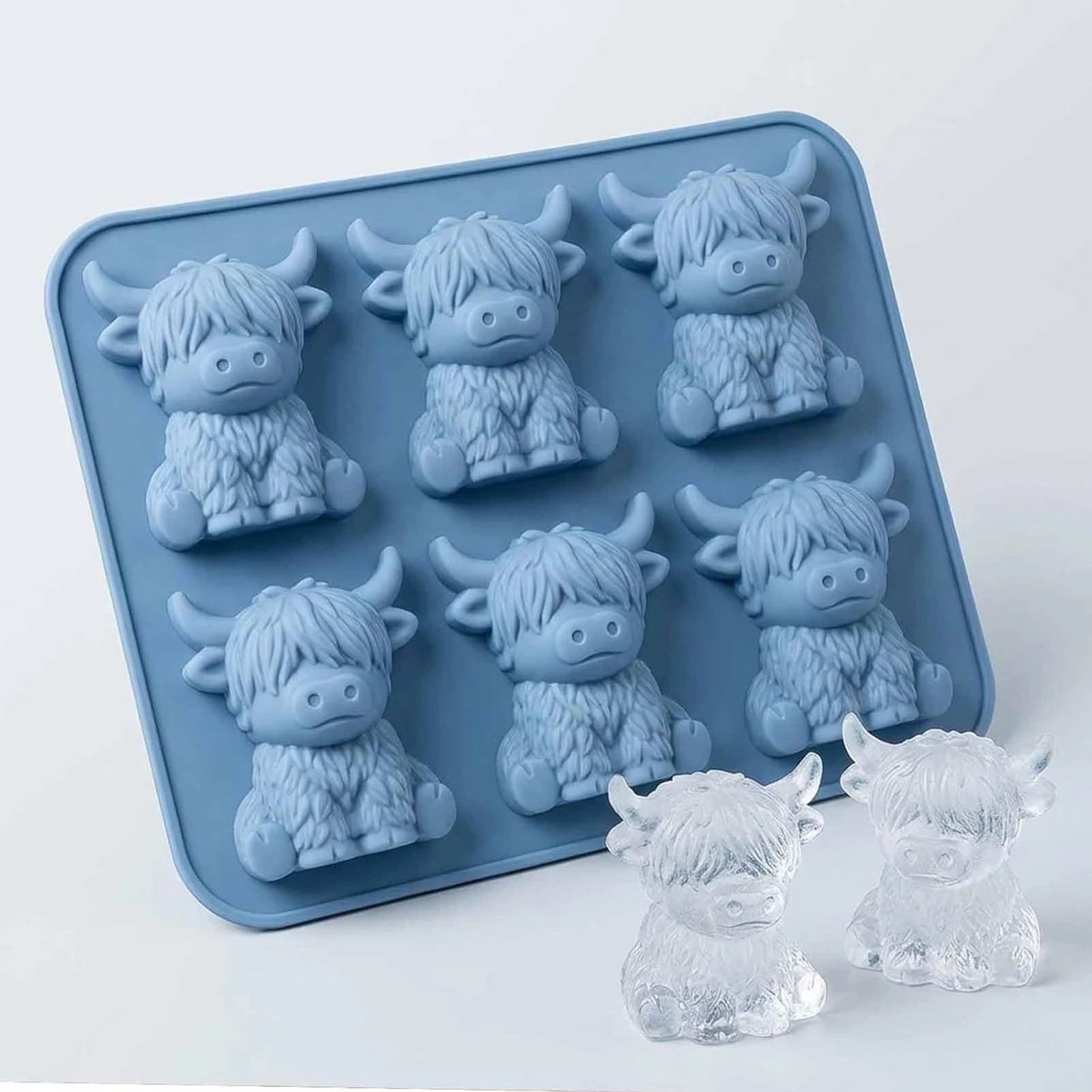 Silicone 3D Highland Cow Ice Cube Tray Easy To Demold Highland Cattle Casting Moulds for Handmade Wax Soap Craft Home Decor