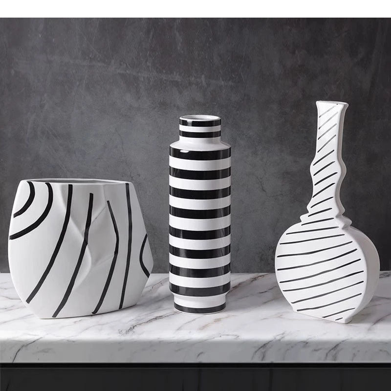 

Black and White Striped Ceramic Vase Dining Table Flower Arrangements Ware Home Decorative Ornament