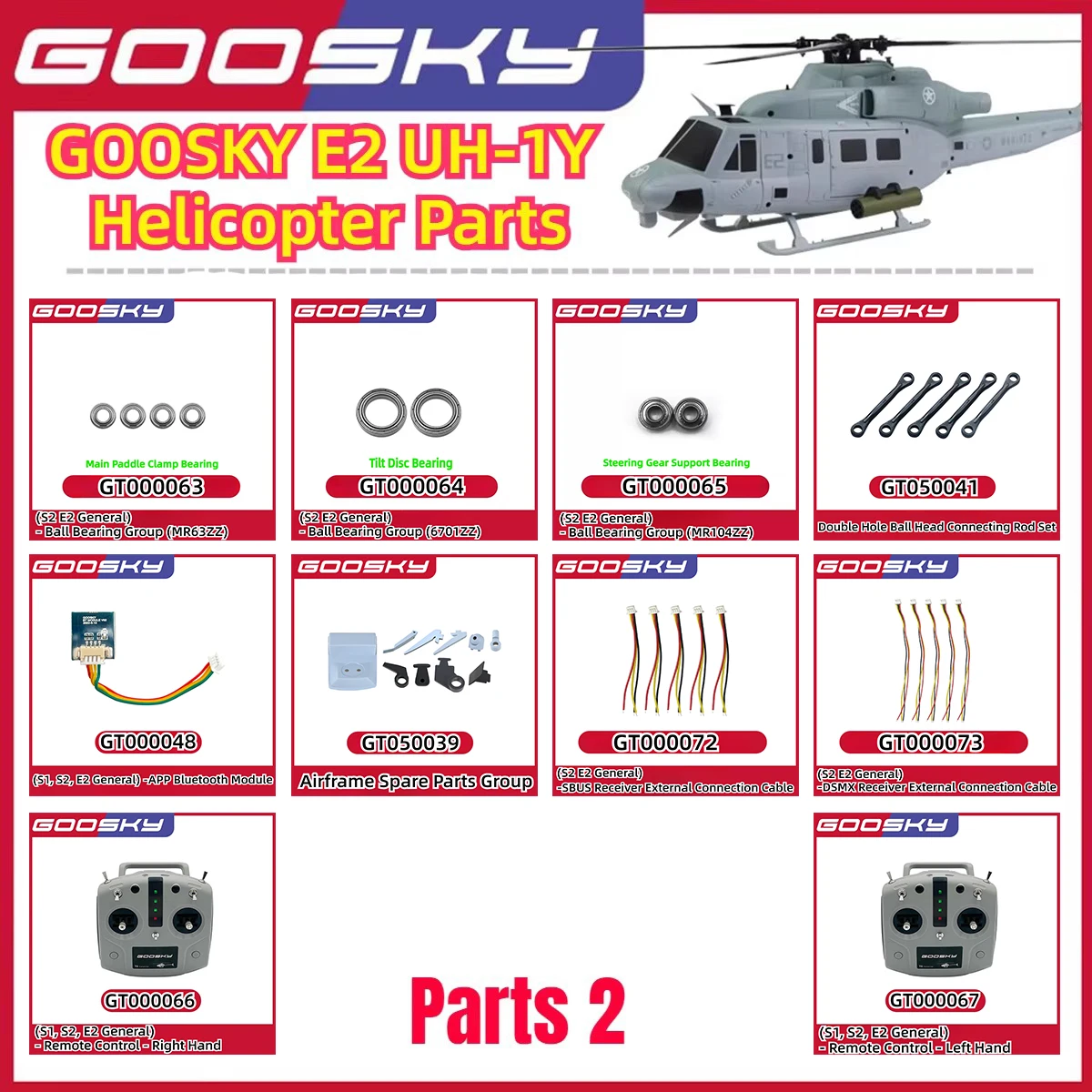 GOOSKY E2 UH-1Y RC Helicopter Parts 2 Body Tilt Ball Swing Arm Connecting Line Ball Bearing Remote Control Left / Right Hand