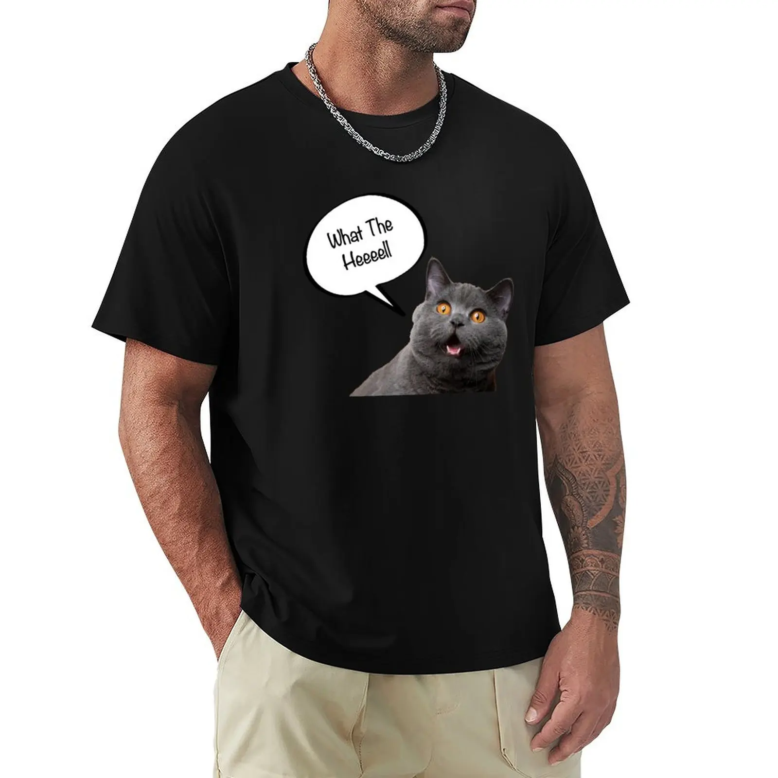 cat says what th hell T-Shirt cotton tshirt 100% T-Shirt