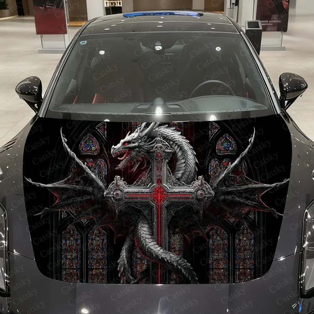 

Виниловая пленка для автомобиля с узором «Дракон из собора», водонепроницаемая наклейка на капот из ПВХ, самоклеящиеся устойчивые к царапинам наклейки