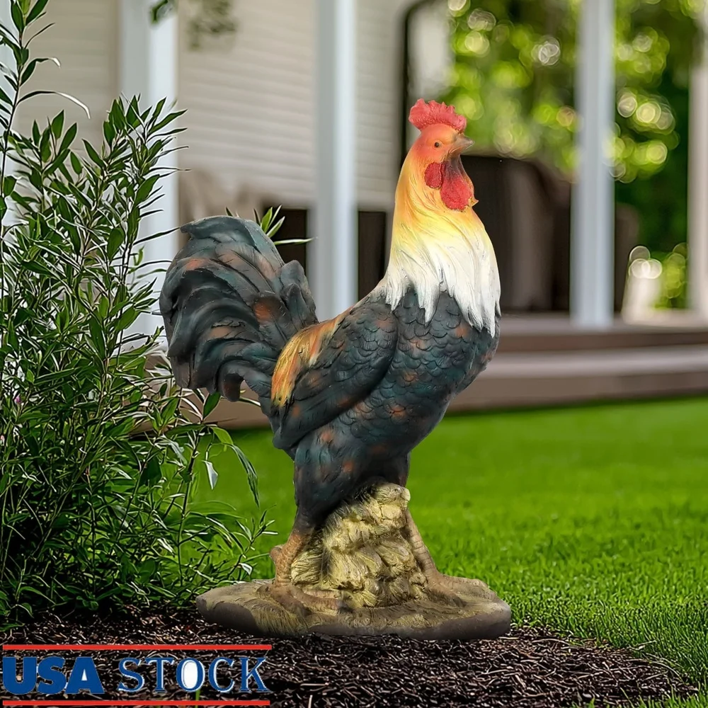 

Life Sized Rooster Garden Statue Concrete Chicken Outdoor Decor Durable GFRC Sculpture Home Office Lawn Art