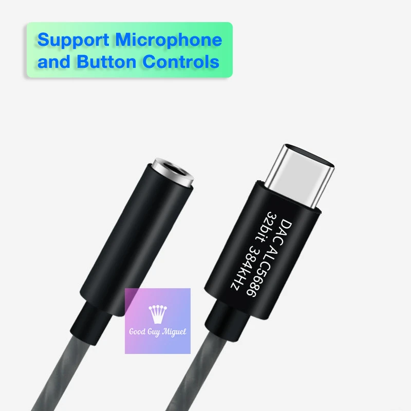 Adaptador USB tipo C a 3,5mm para auriculares, conector DAC de 32 bits y 384KHz, Realtek ALC5686, Redmi para SAMSUNG, Huawei, Honor Pixel, Win10