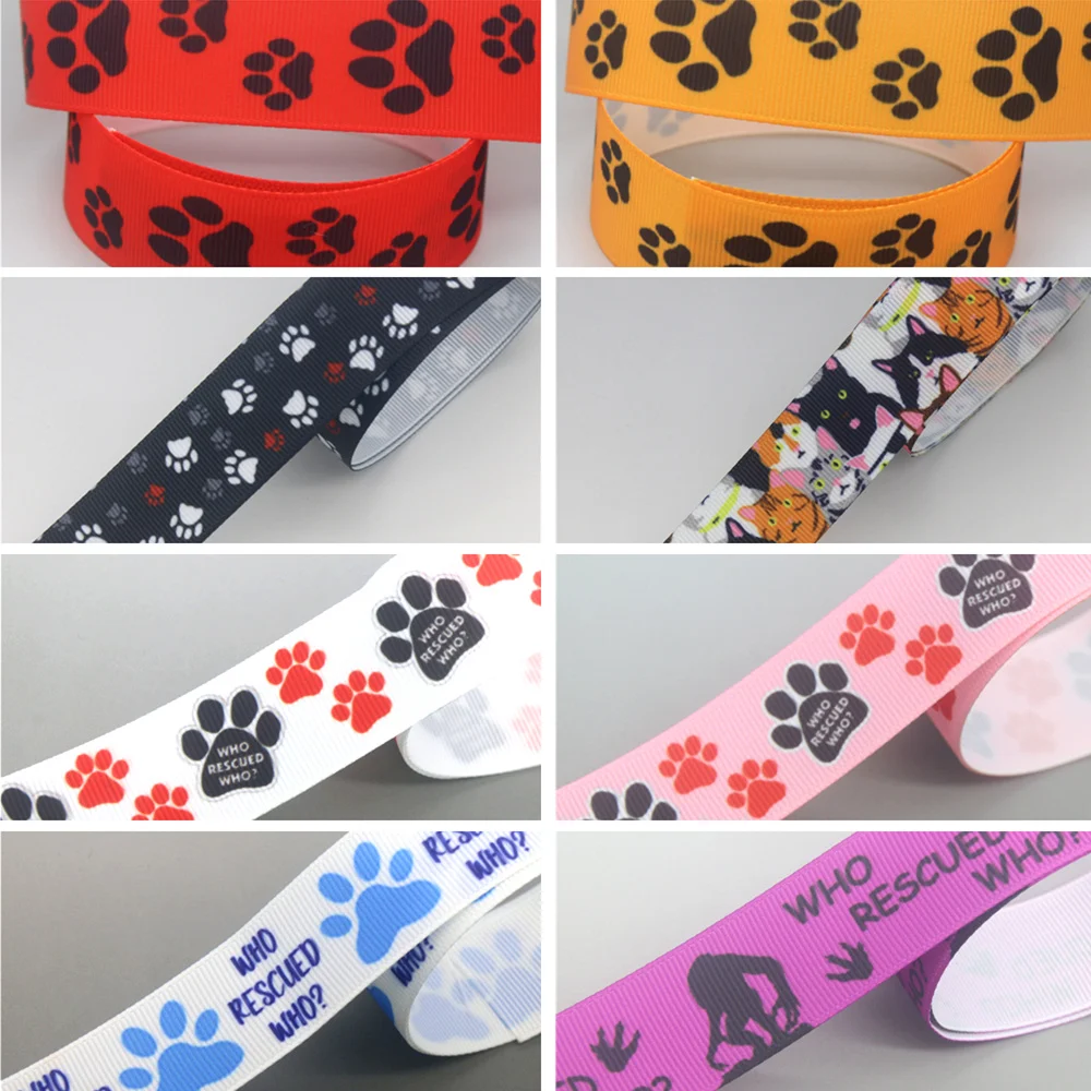 

DHK 50yards Dog Cat Paw Who Rescued Who Printed Grosgrain Ribbon Accessories Material Headwear Decoration DIY Sewing Craft S1784
