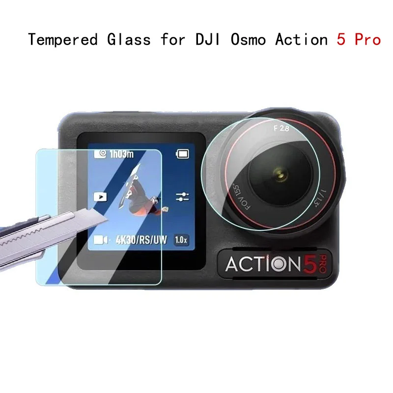 For DJI Osmo Action 5 Pro 9H Tempered Glass Film+Mini Carring Bag+Lens Protective Case+Windslayer Cover for DJI Action 5 Pro