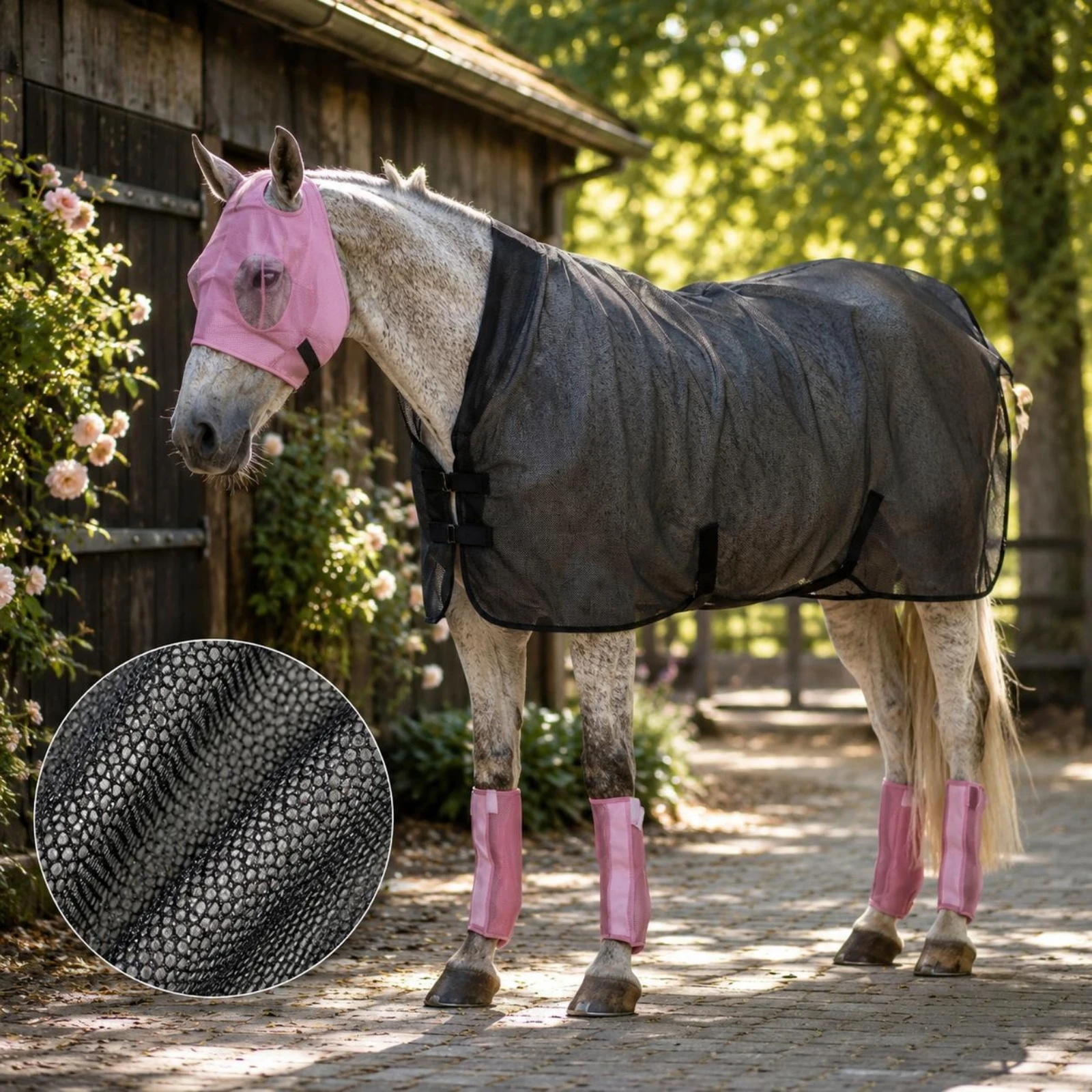 Horse Fly Sheet Black Mesh Fly Sheet Equine Gear Metal Buckles for Outdoor