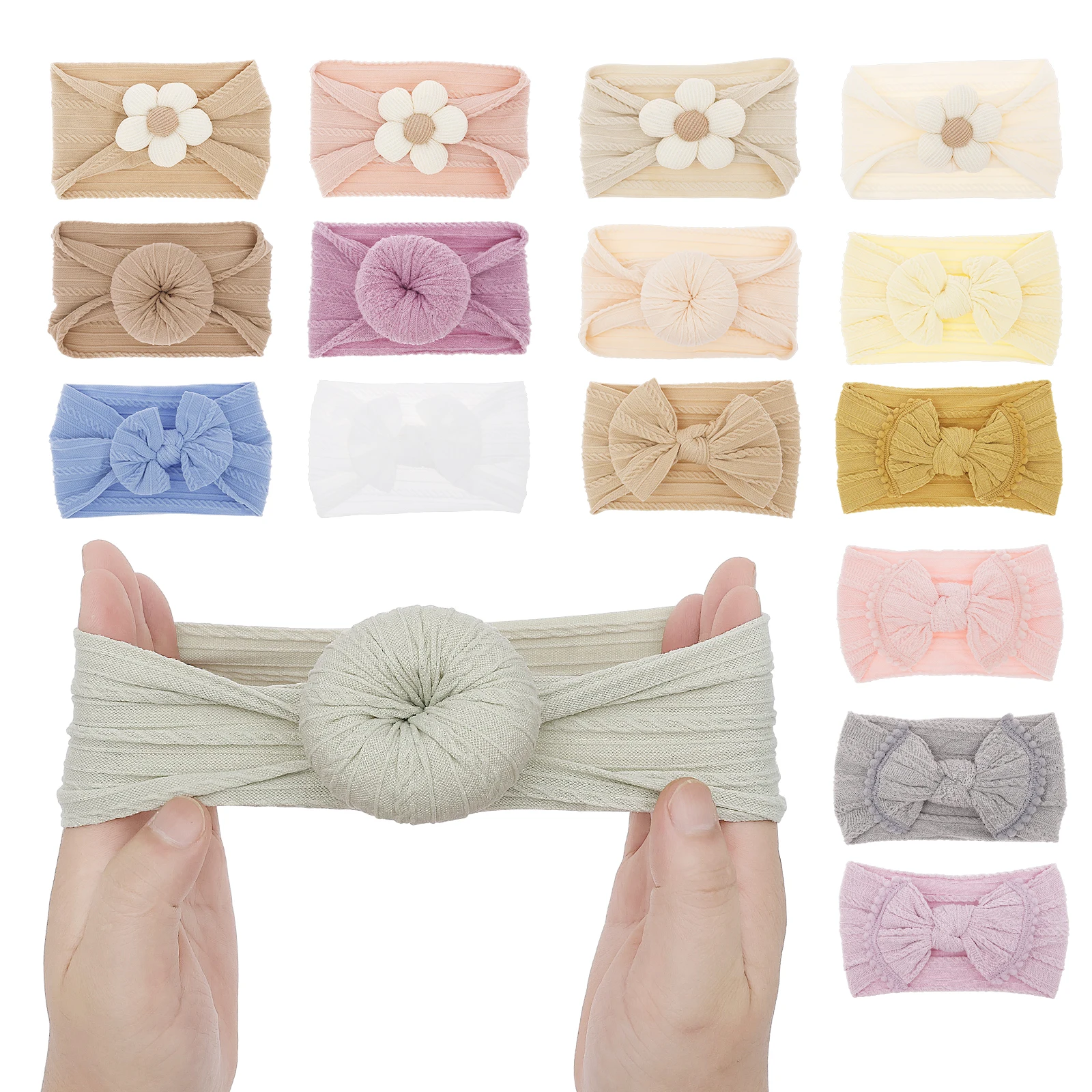 

8/16 шт., повязки на голову для маленьких девочек, повязка на голову с бантиками, подарок для новорожденных, эластичные ленты для волос, детский тюрбан, детские аксессуары для волос