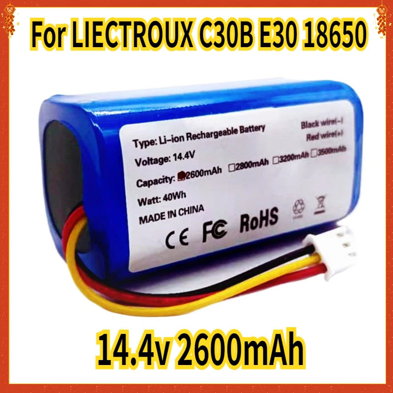 

(For C30B) 14.4v Battery for LIECTROUX C30B E30 Robot Vacuum Cleaner 2600mAh Lithium 18650 Battery Cleaning Tool Parts