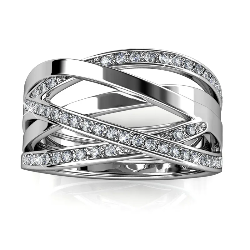 

Daisini Rings with Swarovski Crystals for Women 925 Sterling Silver Winding Line Geometric Engagement Romantic Valentine Jewelry