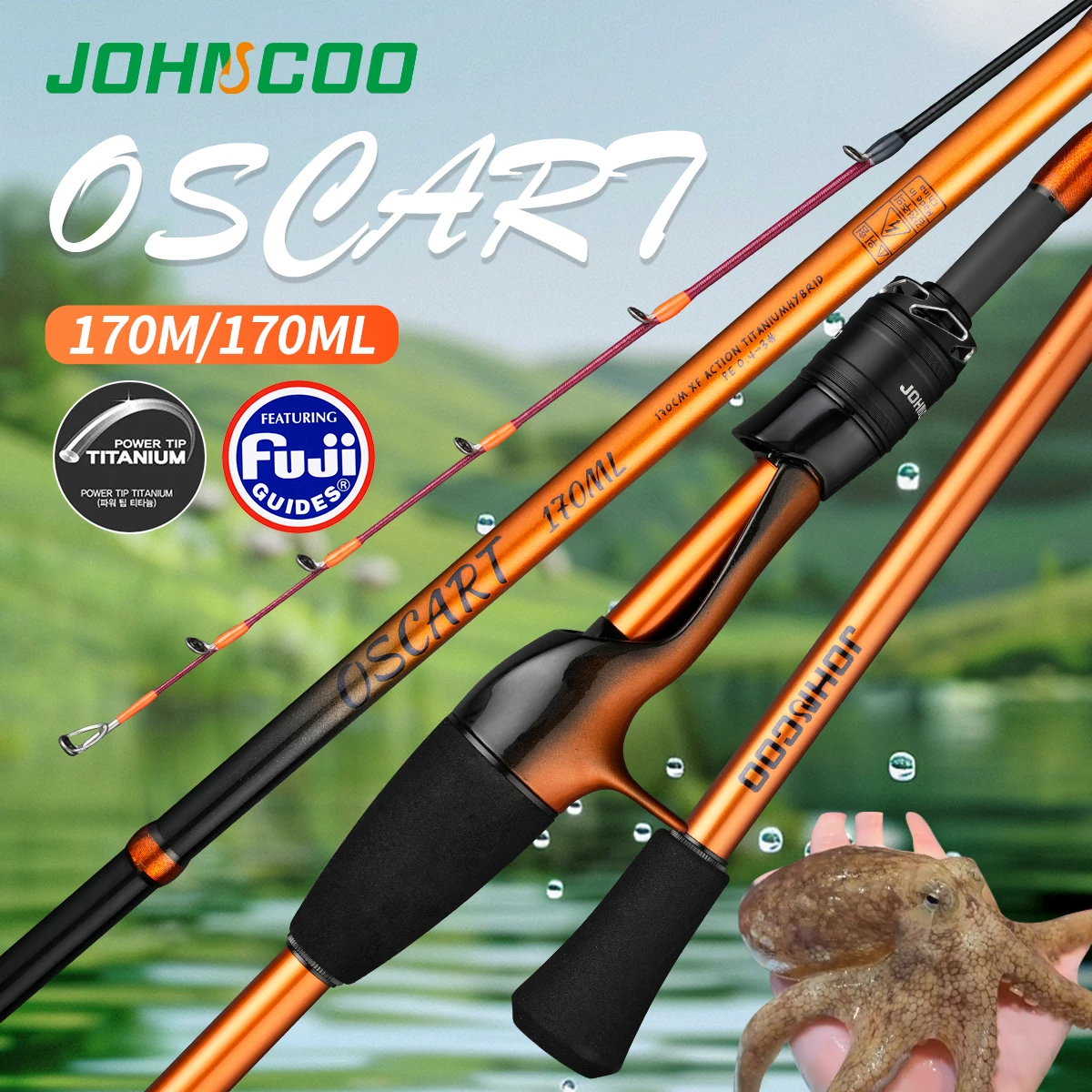 Johncoo Caña de calamar 1,7m – Punta titanio y guías Fuji para barco