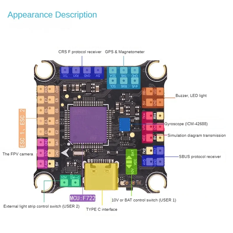 

F4530 V2 Mini Flight Controller With 50A 8-Bit ESC Gyroscope Dual BEC Onboard LED Light For FPV Freestyle Racing Drone-AAAE