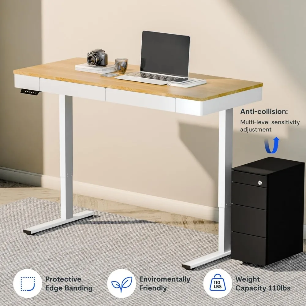 Escritorio eléctrico regulable en altura, 55"x24", cajón incluido, estación de trabajo ergonómica de pie