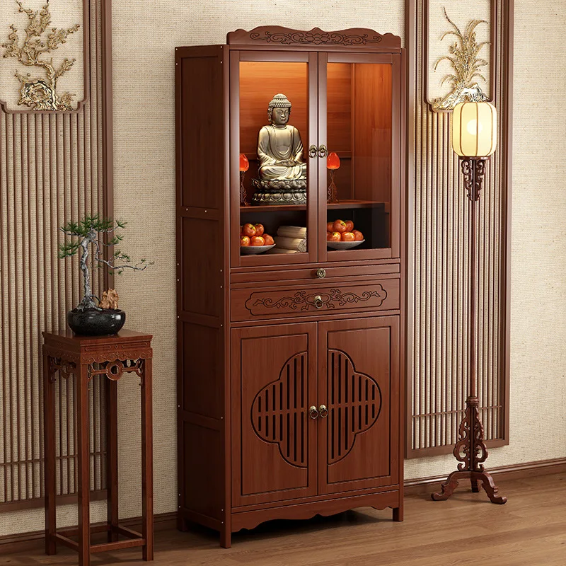 Buddhist niche new Chinese vertical cabinet God of Wealth offering table Shentai Guanyin Buddha statue offering table