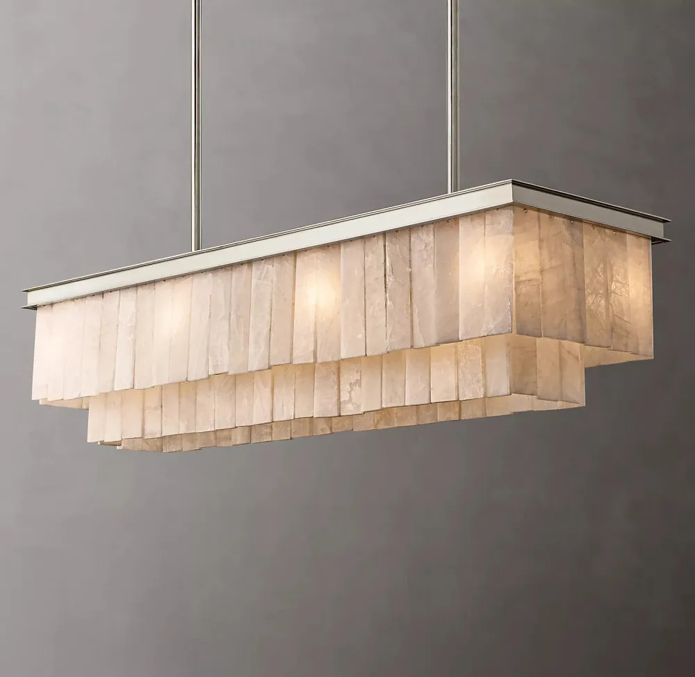 Glace Calcite Rectangular Chandeliers Vintage 2 Tiers Marble Stone LED Metal Lamps Lustre Bedoom Living Room Dining Room Lights