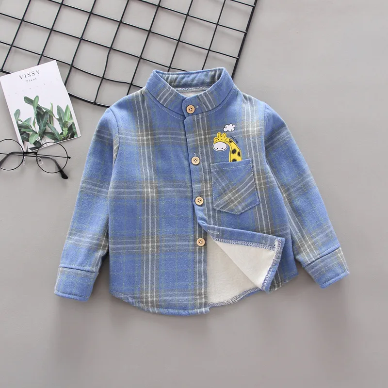 Fashion Boys Shirt New Plaid Style Kids Long Sleeve Shirts Children\'s Cotton Clothes Kids Boy Girls Thicken Blouses Velvet Tops