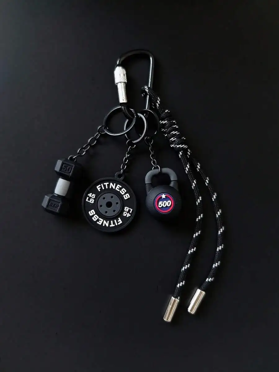 

Fitness Themed Keychain With Dumbbell Kettlebell Weight Plate Rope Charm For Adults