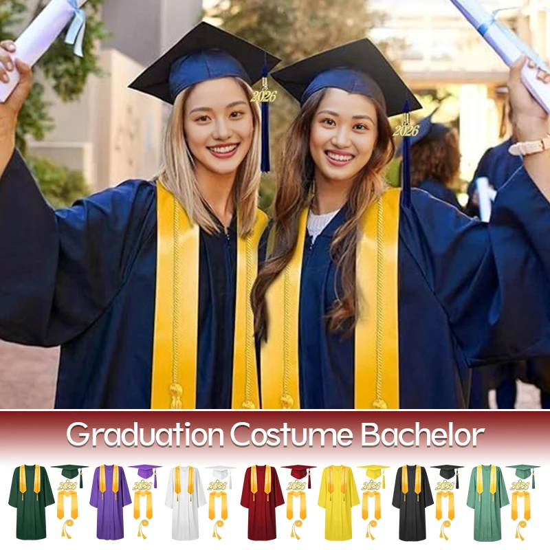 Adult/Kids Graduation Costume Bachelor Degree Gown Academinc Uniform Unisex Graduation Ceremony Outfit Suit Photography 4pcs Set