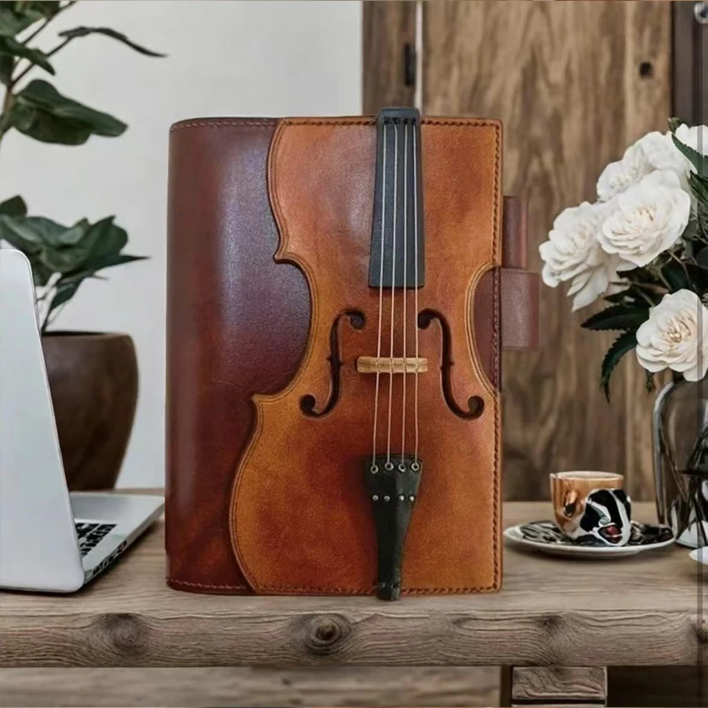 Vintage Violin Leather Notebook Handmade PU Leather with Leather Cover Comfortable and Clasc Gift Mucians and