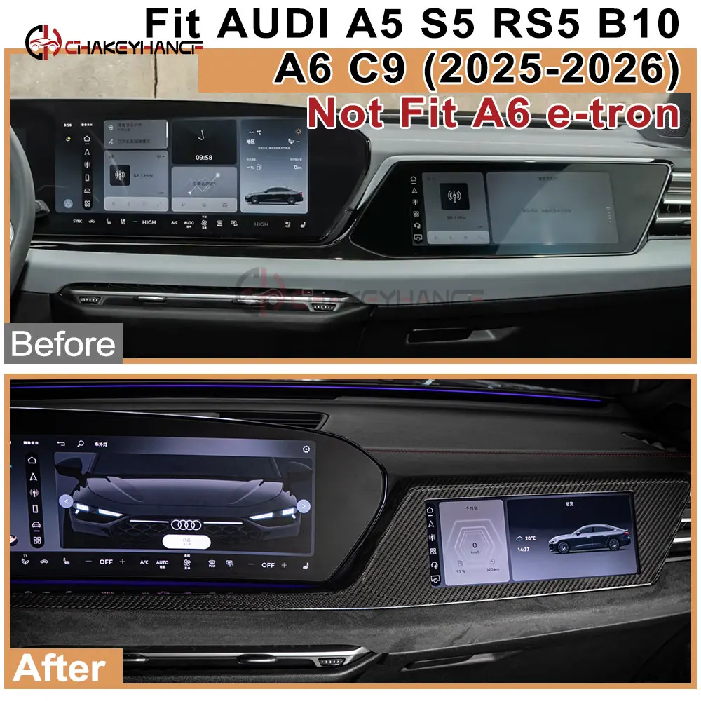 For Audi A5 S5 RS5 B10 A6 C9 Real Dry Carbon Fiber Dashboard Display Panel Trim 2025-2026 LHD Car Interior Sticker Accessories