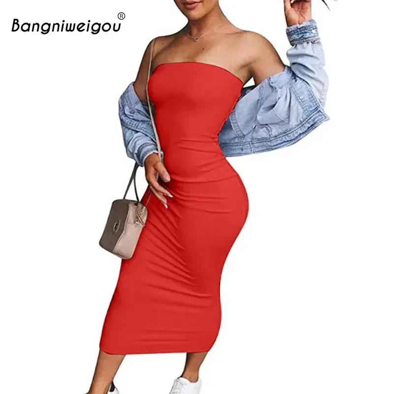 Bangniweigou-Robe tube sexy pour femmes, tenue d'été, sans bretelles, extensible, à bandes, noire et blanche