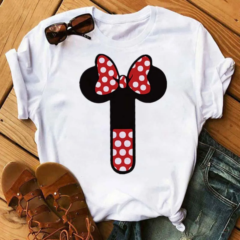 Kawaii Disney Cartoon Women T-shirt Mickey Mouse Minnie White Short Sleeve Loose Children Tshirts Kids Clothing Y2k Clothes Gift