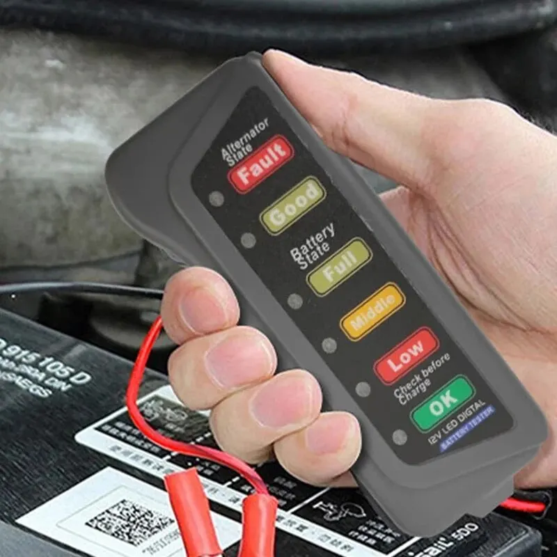 Battery Tester Automobile Motorcycle Battery Car Battery Testers ABS Red Yellow Green Display 12V Battery Level