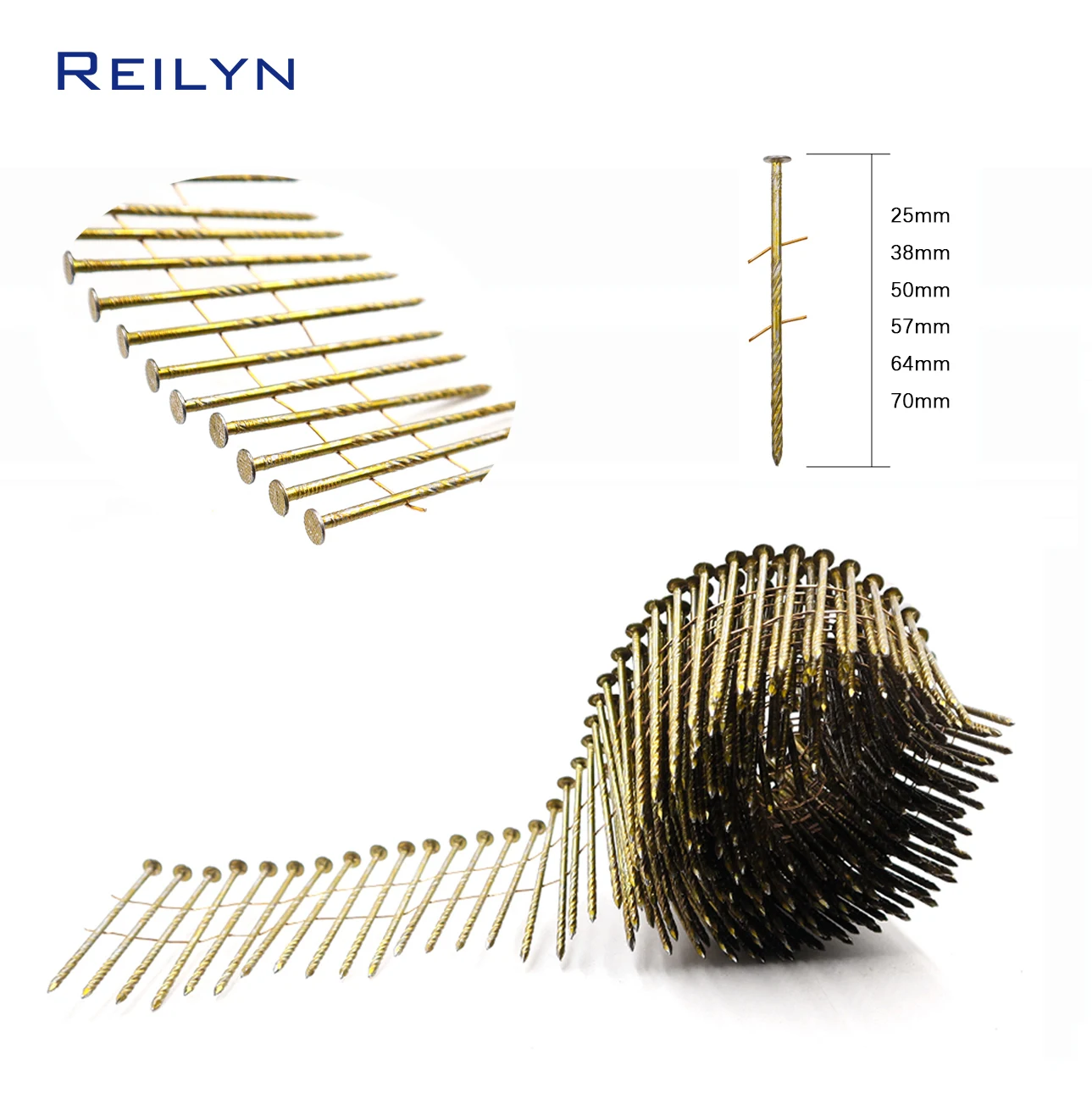 1200Pcs Threaded Coil Nails 2.3x50mm 2.3x57mm Wire Collated Nail Gun Nails for Pallet Crates Fences Woodworking