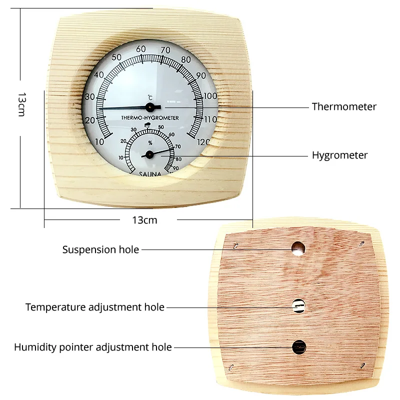 Termometer Higrotermograf Kayu Sauna Tunggal, Aksesori Ruang Sauna