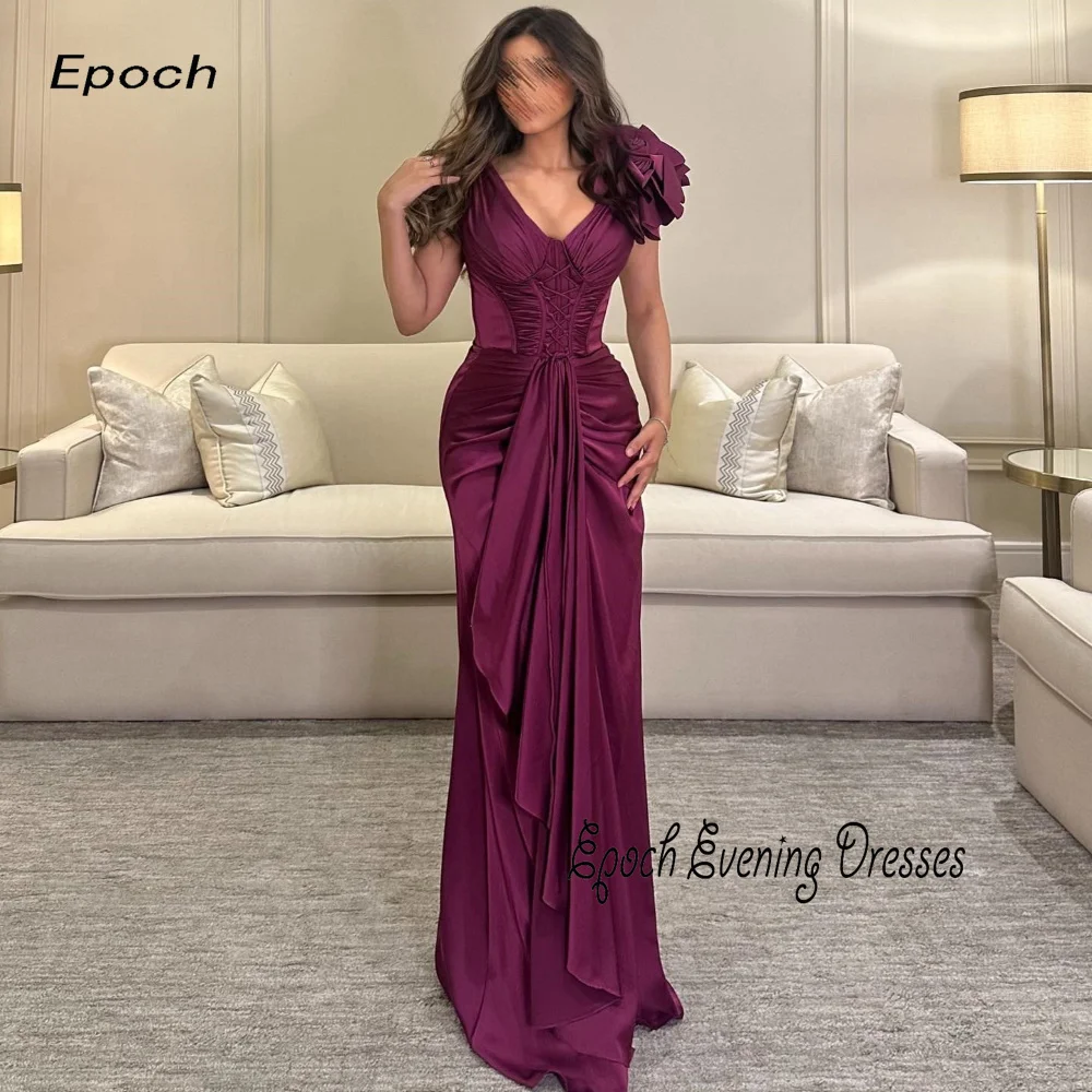 Epoch Satin Evening Dress Elegant Ruched  فساتين مناسبة رسمية V-Neck Side Slit Cocktail Party Prom Gown For Sexy Women 2024