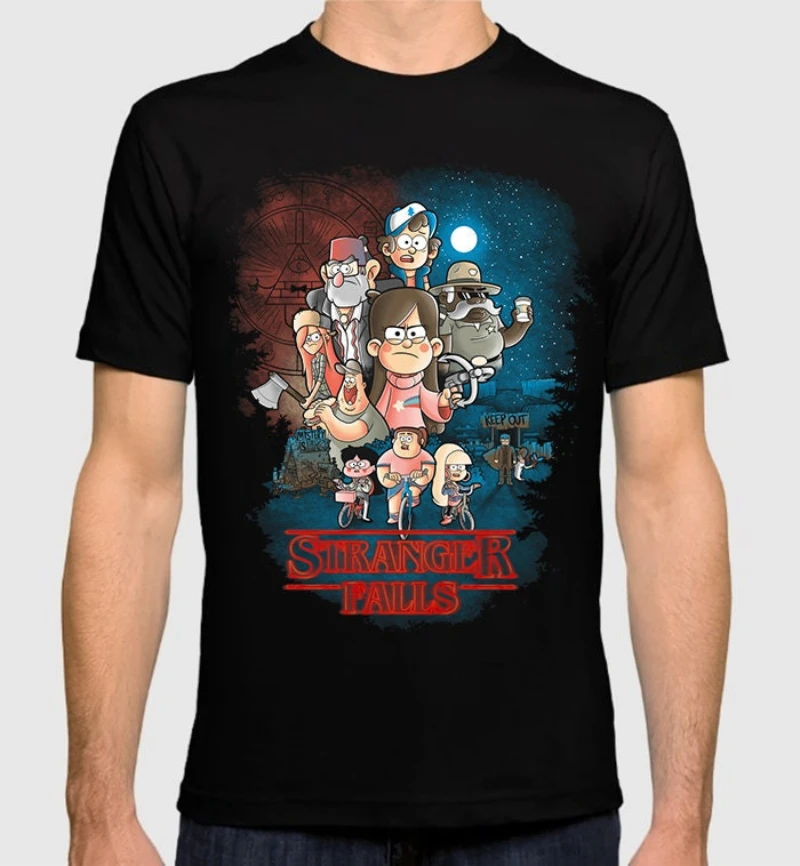 Camiseta Stranger Falls com Arte Original, Camiseta Gravity Falls, Tamanhos Masculinos e Femininos, Novidades Primavera/Verão, Corte Regular Casual