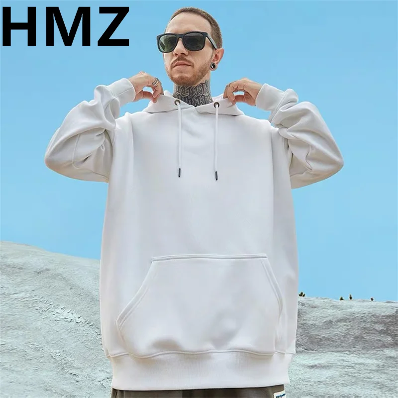 HMZ Winter High Street Hoodies Cotton Men Sweatshirt Fashion Streetwear Cat Print Hoodies For Men Casual Loose Pullovers Hoody