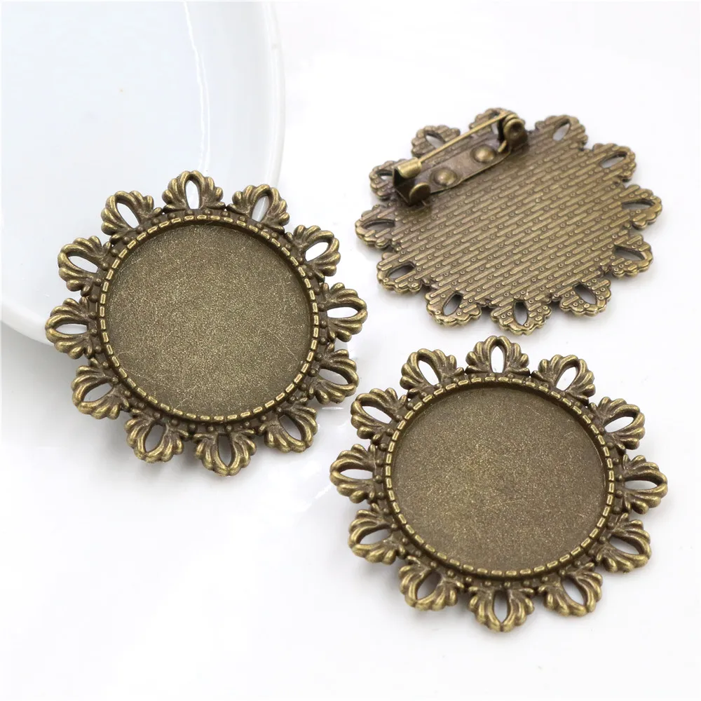 New Fashion 5pcs 25mm Inner Size Antique Silver Plated and Antique Bronze and Antique Gold Color Brooch Cabochon Base Setting