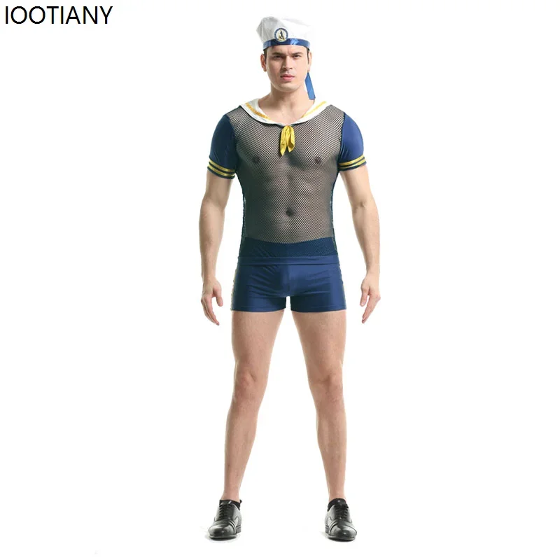 

CosplayMen's Cosplay Shorts Halloween Purim Cosplay See-through Men's Navy Costume Nightclub Carnival Party Sexy Men's Sailor Un