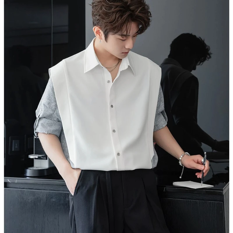 Men's Trend Contrast Patchwork Youth Shirt Tops Polo Neck Summer New Plus Size Temperament Blouse Fashion Casual Men Clothing