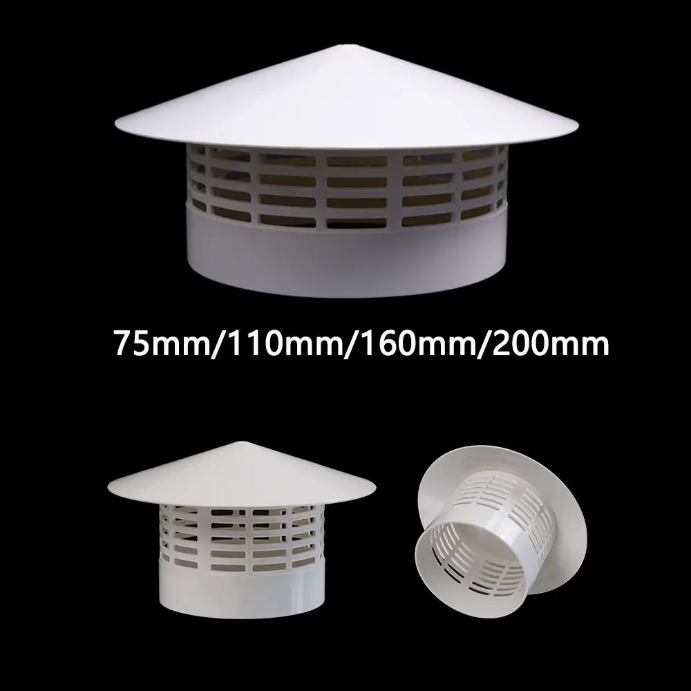 Durable 75-200mm Ventilated Rain Cap Exterior Wall Exhaust Hood Air Outlet PVC Roof Duct Vent Ventilation System