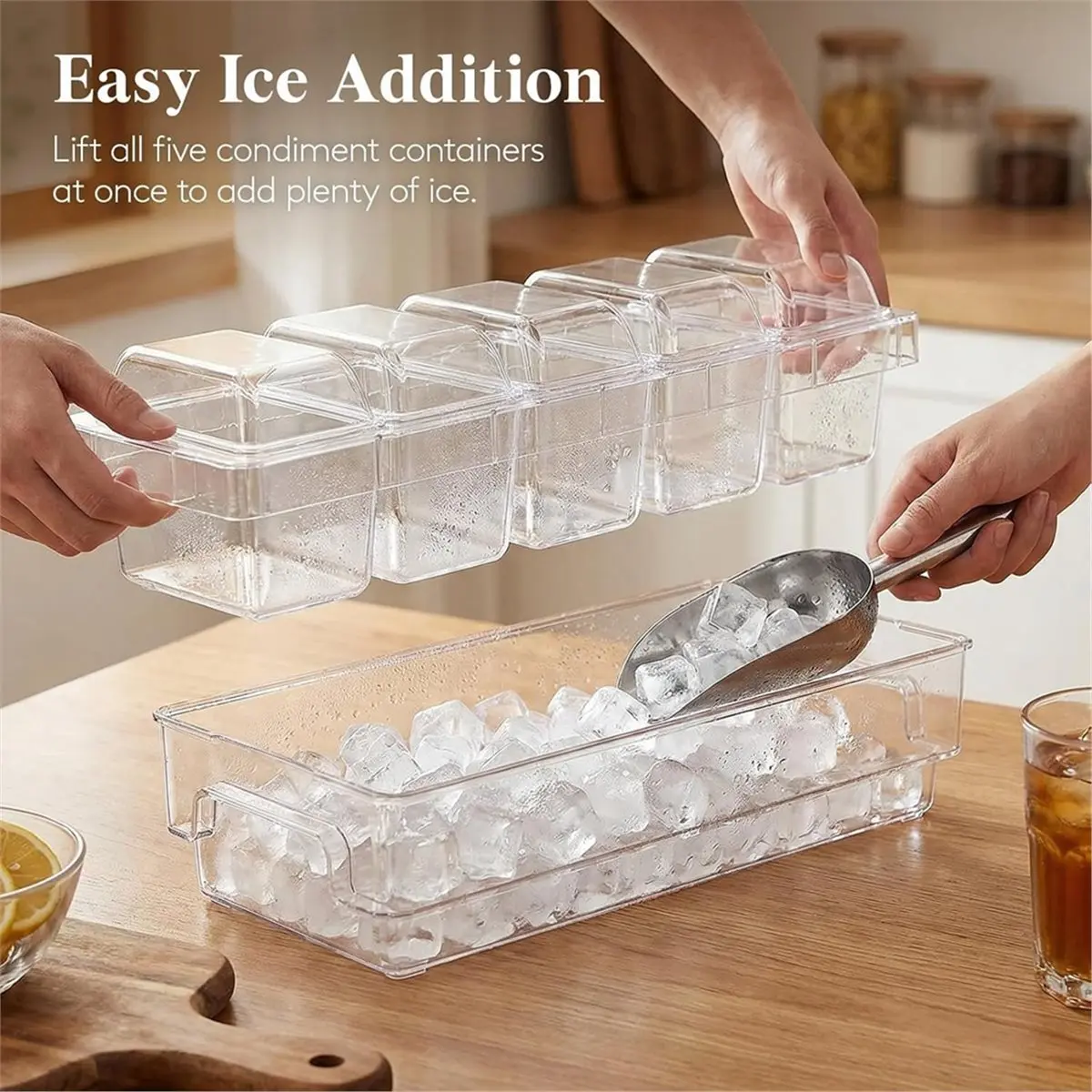 Chilled Condiment Containers,Taco Bar Serving Set for Party Ice Garnish Tray for Bar Supplies,Clear Serving Platter
