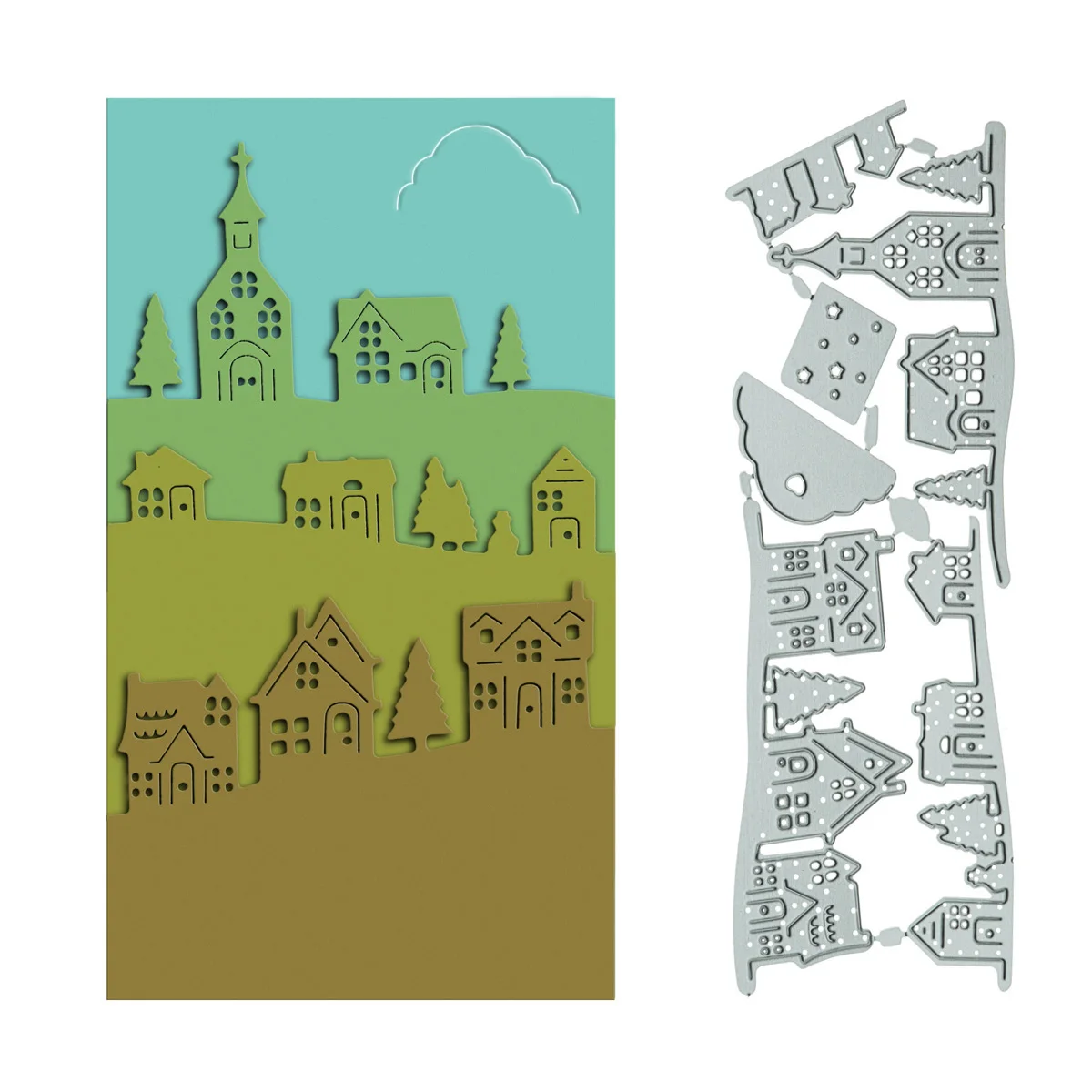 Housing Village Pattern Metal Cutting Dies Scrapbooking Embossed Postcard Cover DIY Craft Card Decorating Template Stencil Dies