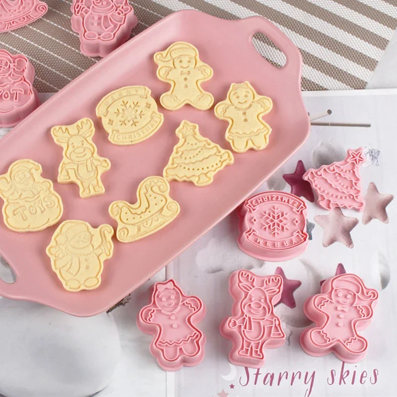 

9Pcs/Set Christmas Cookie Embosser Mold Santa Snowman Tree Elk Snowflake Biscuit Mold Fondant Cookie Cutter Diy Baking Tools