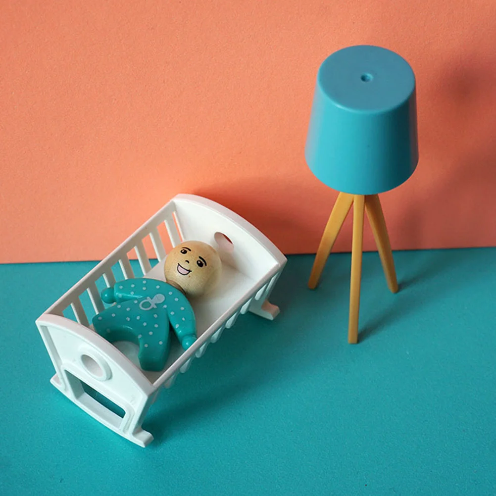 1 conjunto simulado em miniatura cama de bebê lâmpada chão decoração infantil requintado mini casa acessório móveis em miniatura ornamento mini