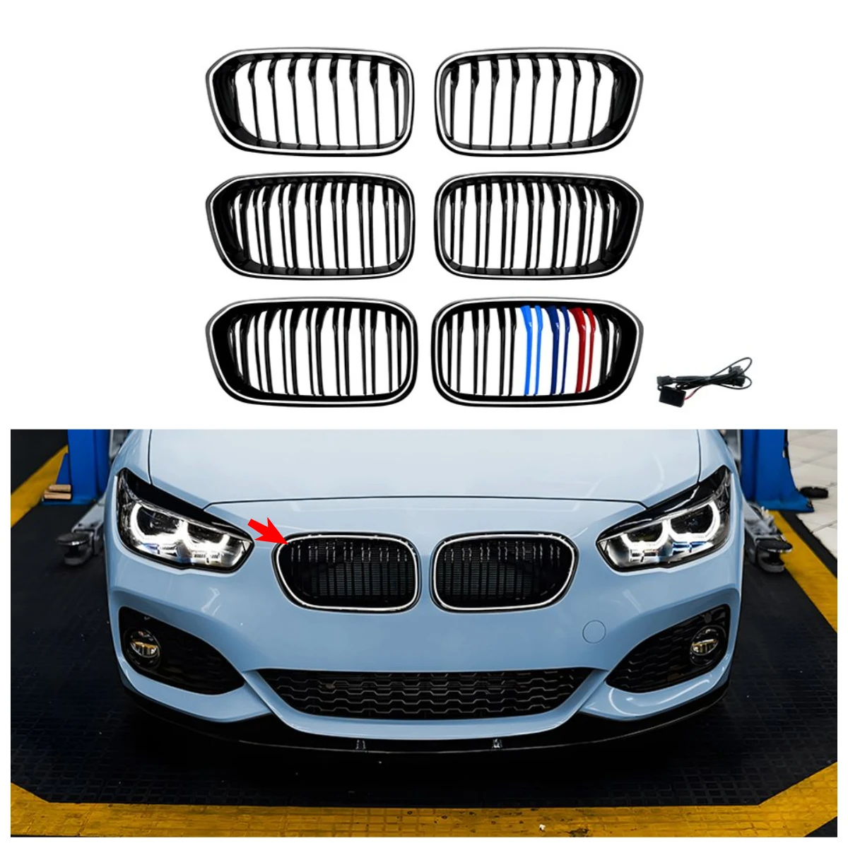 LED Light Up Kidney Grille For BMW 1 Series F20 F21 LCI 2015–2019 Single/Double Slat M Color Illuminated Front Intake Grill